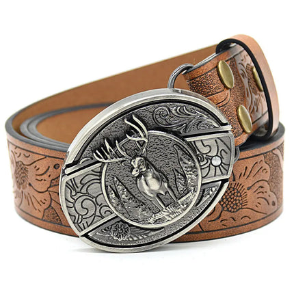 Stylish Embossed Cowboy Waist Belt with Adjustable Buckle